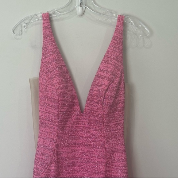 Jovani Royal V Neck Fitted Gown Dresss Hot Pink Metallic Shimmer Prom Wedding - Picture 4 of 16